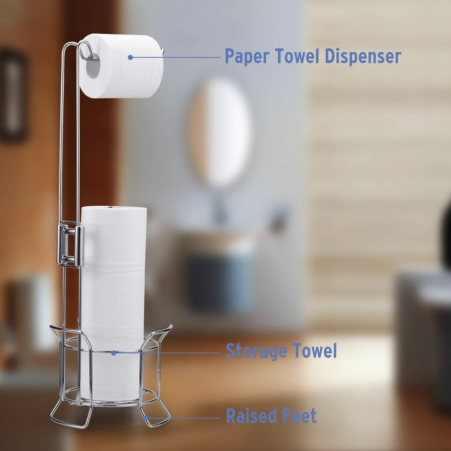 Toilet Paper Holder Stand, Bathroom Toilet Paper Storage for 3 Rolls of Toilet Tissue, Toilet Paper Stands Freestanding Toilet Paper Roll Holder Stand for Storage Organizing, Chrome