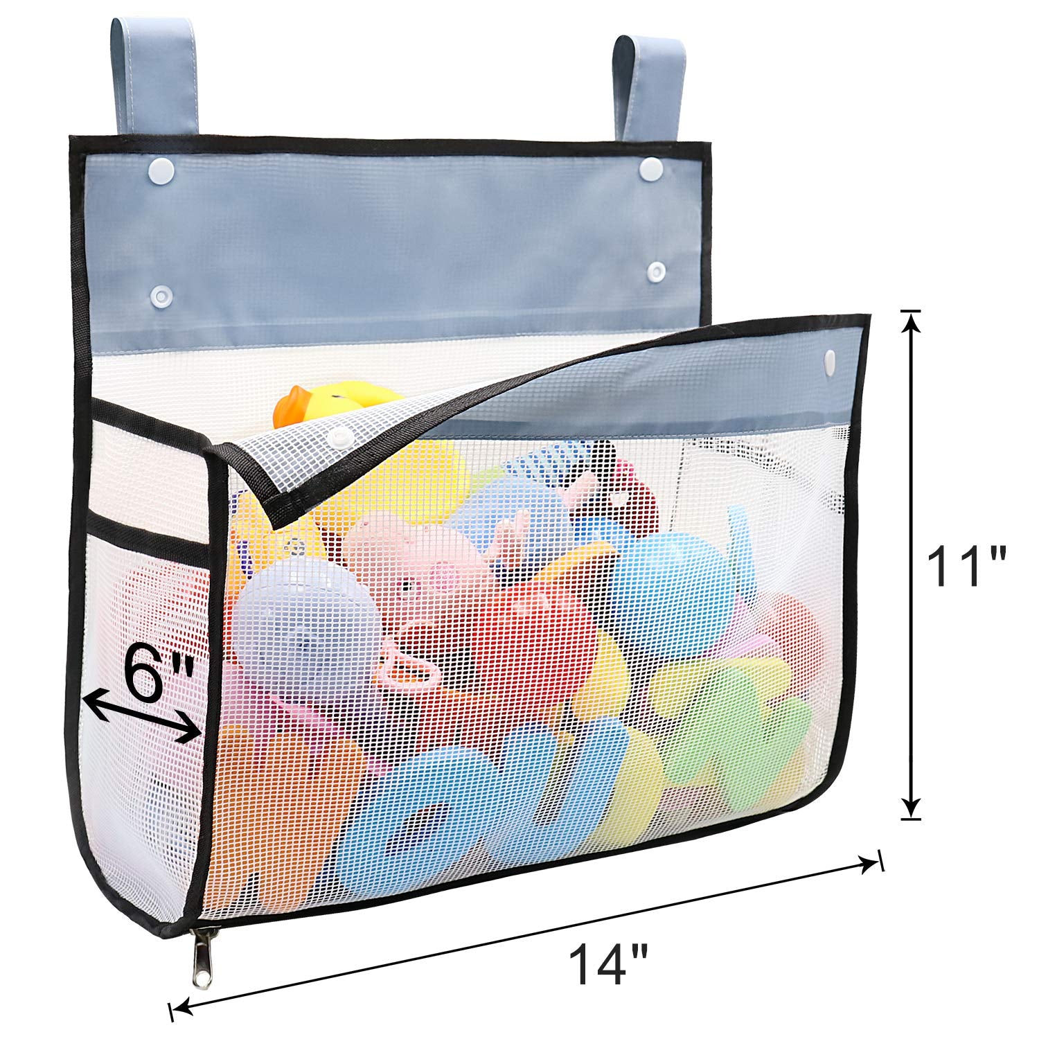 Bath Toy Organizer Multiple Ways to Hang, Extra Large Opening Bathroom Toy Holder, Bottom Zipper Bathtub Toy Storage Bag (Black)