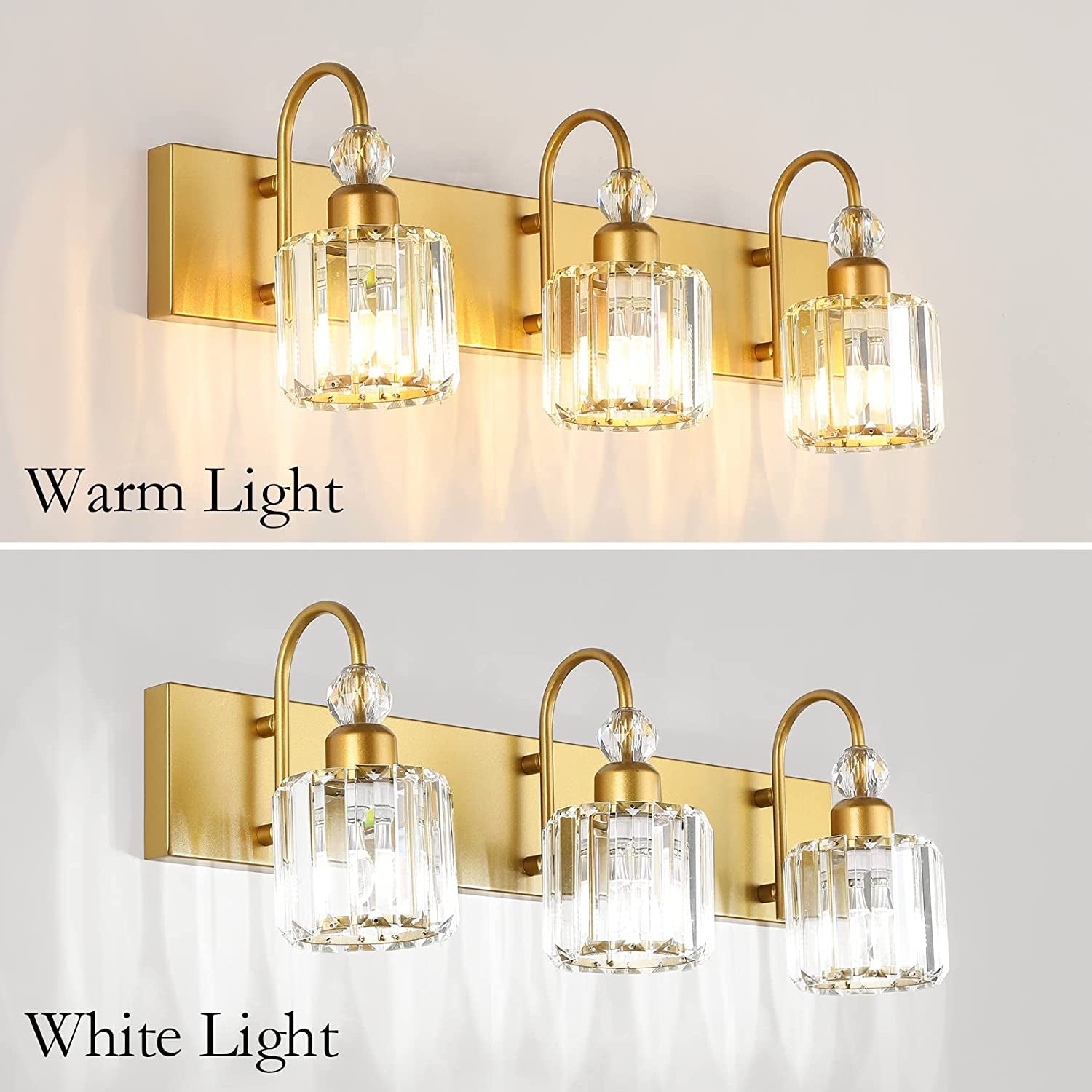 Gold Bathroom Vanity Lights 3-Lights Gold Crystal Vanity Lights over Mirror Modern Crystal Bathroom Vanity Lighting Fixtures