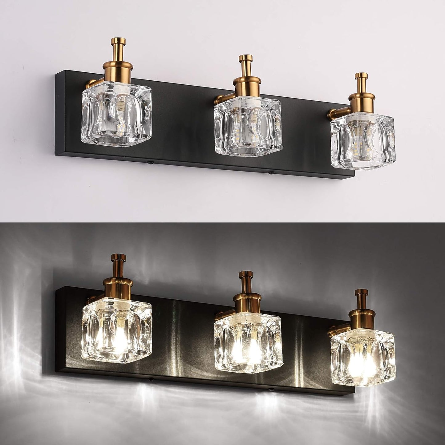 Modern Black Bathroom Vanity Light Fixtures over Mirror LED Crystal 3 Light Bath Wall Lighting(Exclude Bulb)