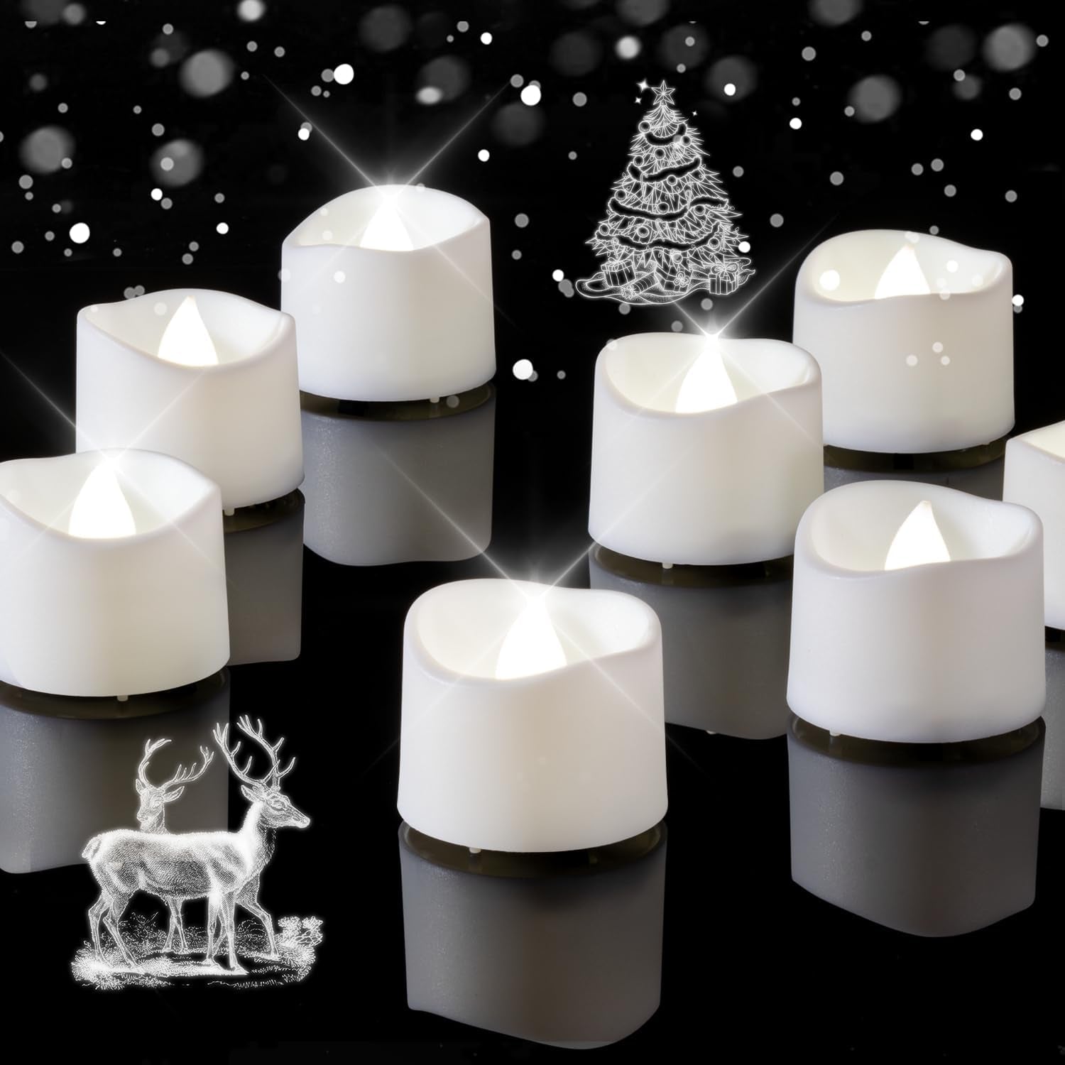 Pure White Flameless LED Tea Lights Candles, 200+Hour Battery Operated Fake Electric Votive Candles Tealights for Christmas, DIY Mood Lighting, Party, Holiday, Funeral, Home Decor, 24-Pack