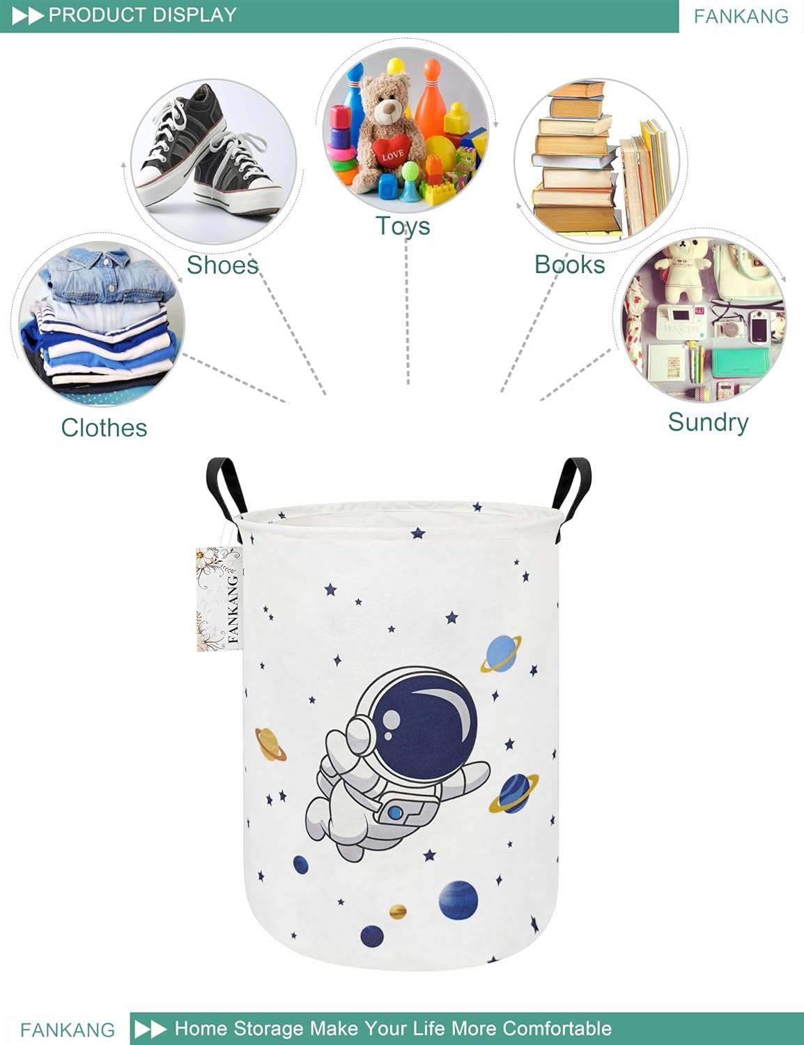 Storage Basket, Nursery Hamper Canvas Laundry Basket Foldable with Waterproof PE Coating Large Storage Baskets for Kids Boys and Girls, Office, Bedroom, Clothes,Toys(Astronaut)