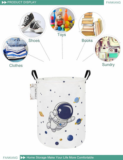 Storage Basket, Nursery Hamper Canvas Laundry Basket Foldable with Waterproof PE Coating Large Storage Baskets for Kids Boys and Girls, Office, Bedroom, Clothes,Toys(Astronaut)