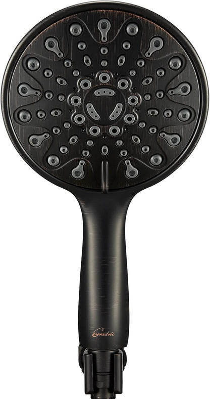 Handheld Shower Head, 6" Oil-Rubbed Bronze Face 6 Spray Setting Shower Head with High Pressure, Brass Swivel Ball Mount and Extra Long Flexible Stainless Steel Hose, 1.8 GPM for California