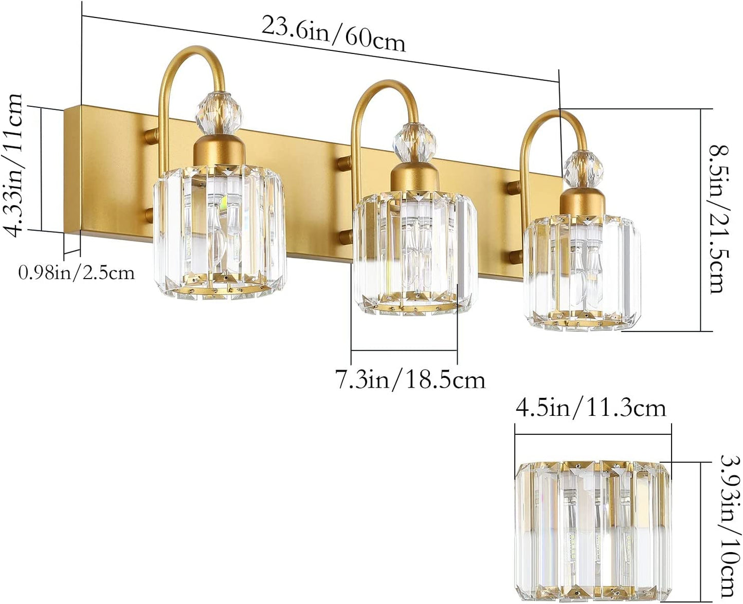 Gold Bathroom Vanity Lights 3-Lights Gold Crystal Vanity Lights over Mirror Modern Crystal Bathroom Vanity Lighting Fixtures