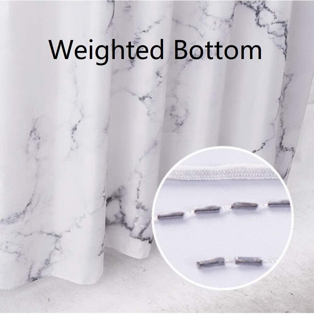 Marble Bathroom Shower Curtain,Grey and White Fabric Shower Curtain with Hooks,Unique 3D Printing,Decorative Bathroom Accessories,Water Proof,Reinforced Metal Grommets,Standard 72X72 Inches