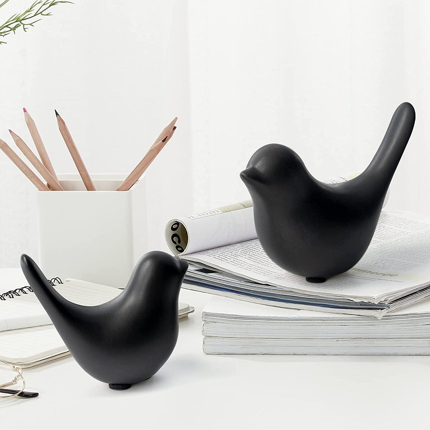 Small Animal Statues Home Decor Modern Style Birds Decorative Ornaments for Living Room, Bedroom, Office Desktop, Cabinets (Black 2Pcs)