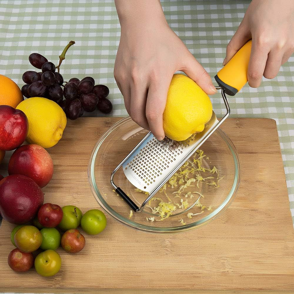 Pro Zester Grater, Lemon Zester, Parmesan Zester, Chocolate, with Razor-Sharp Stainless Steel Blade, Protective Cover and Cleaning Brush, Dishwasher Safe, by