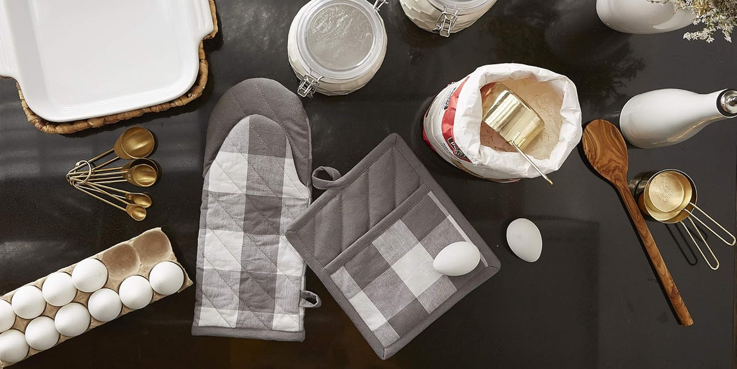 Buffalo Check Kitchen Collection, Classic Farmhouse Kitchen Set, Oven Mitt, Gray & White, 2 Piece