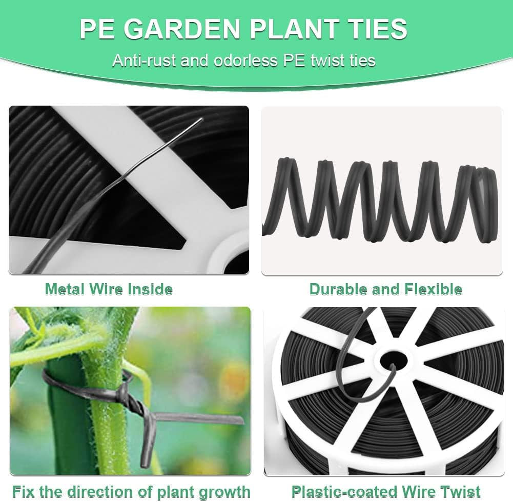 328 Feet Garden Plant Twist Tie with Cutter for Gardening, Home, Office (Black)