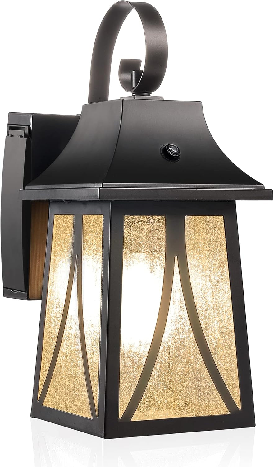 GFCI 120V Dusk to Dawn Outdoor Wall Lantern with Seeded Glass and Built-In GFCI Outlets, Includes LED Filament Bulb, Oil Rubbed Bronze