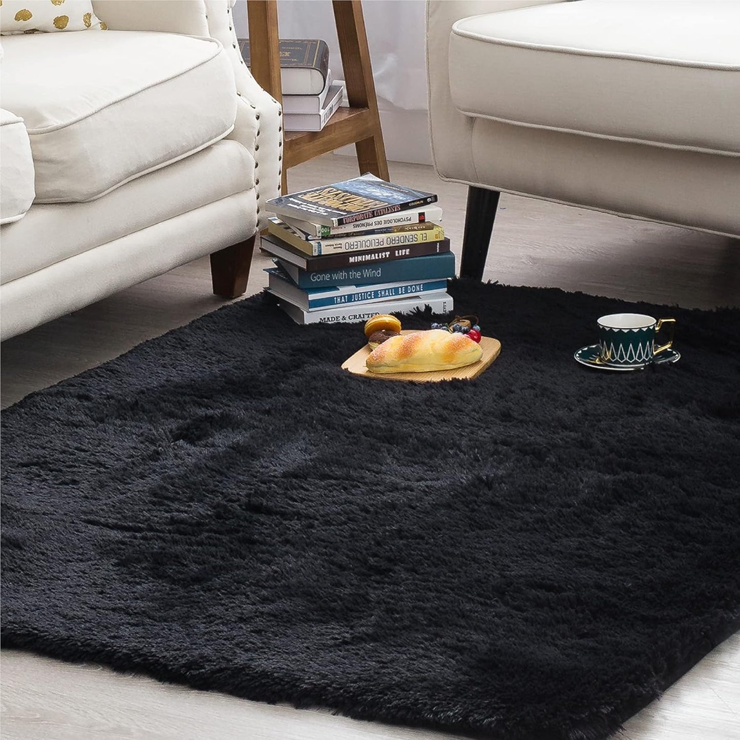 Shag Area Rug for Bedroom - Fluffy Black Rug for Living Room 4 X 5 Feet - Soft, Fuzzy, Black Shaggy Rugs for Bedroom