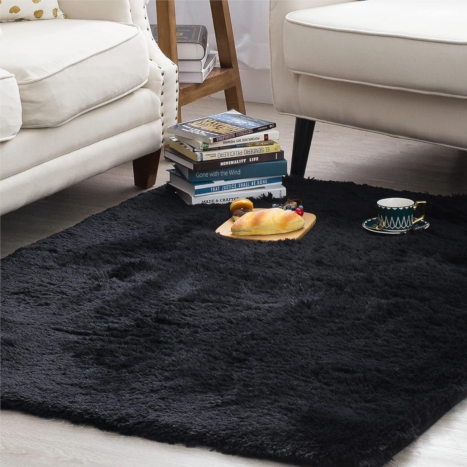 Shag Area Rug for Bedroom - Fluffy Black Rug for Living Room 4 X 5 Feet - Soft, Fuzzy, Black Shaggy Rugs for Bedroom