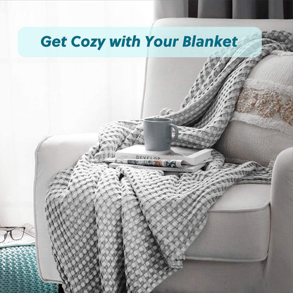 Cooling Cotton Waffle Queen Size Blanket - Lightweight Breathable Blanket of Rayon Derived from Bamboo for Hot Sleepers, Luxury Throws for Bed, Couch and Sofa, Grey, 90X90 Inches