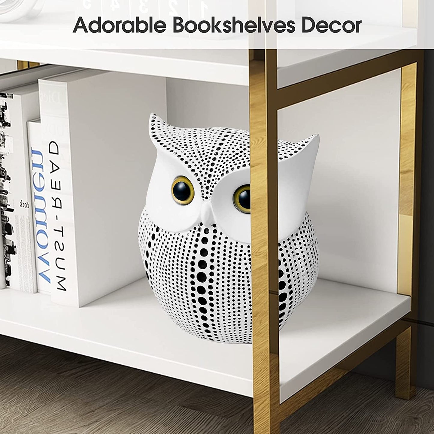 Owl Statue for Home Decor Accents Office Decoration, Handmade Polka Dots Buhos Modern Bird Figurine for Indoor Book Shelf Desktop Cabinet Fireplace Mantel Living Room Bedroom Ornament (White)