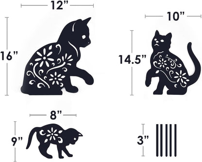 Cat Garden Metal Stakes - Black Cat Silhouette Stake for Yard, Garden Outdoor Spring Decor- Set of 3 Metal Animal Lawn Decorations, Cat Gifts for Cat Lovers