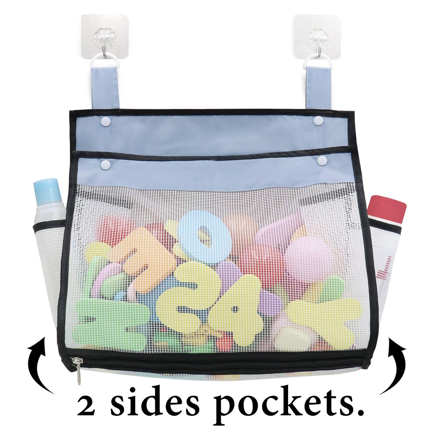 Bath Toy Organizer Multiple Ways to Hang, Extra Large Opening Bathroom Toy Holder, Bottom Zipper Bathtub Toy Storage Bag (Black)