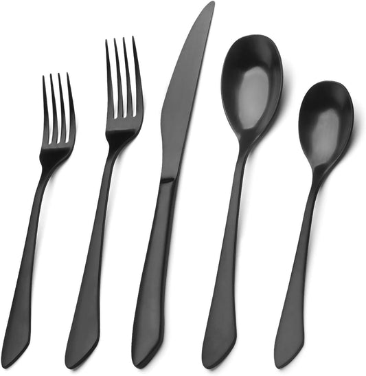 Matte Black Silverware Set, 20-Piece Stainless Steel Flatware Set Service for 4, Satin Finish Tableware Cutlery Set for Home and Restaurant, Dishwasher Safe