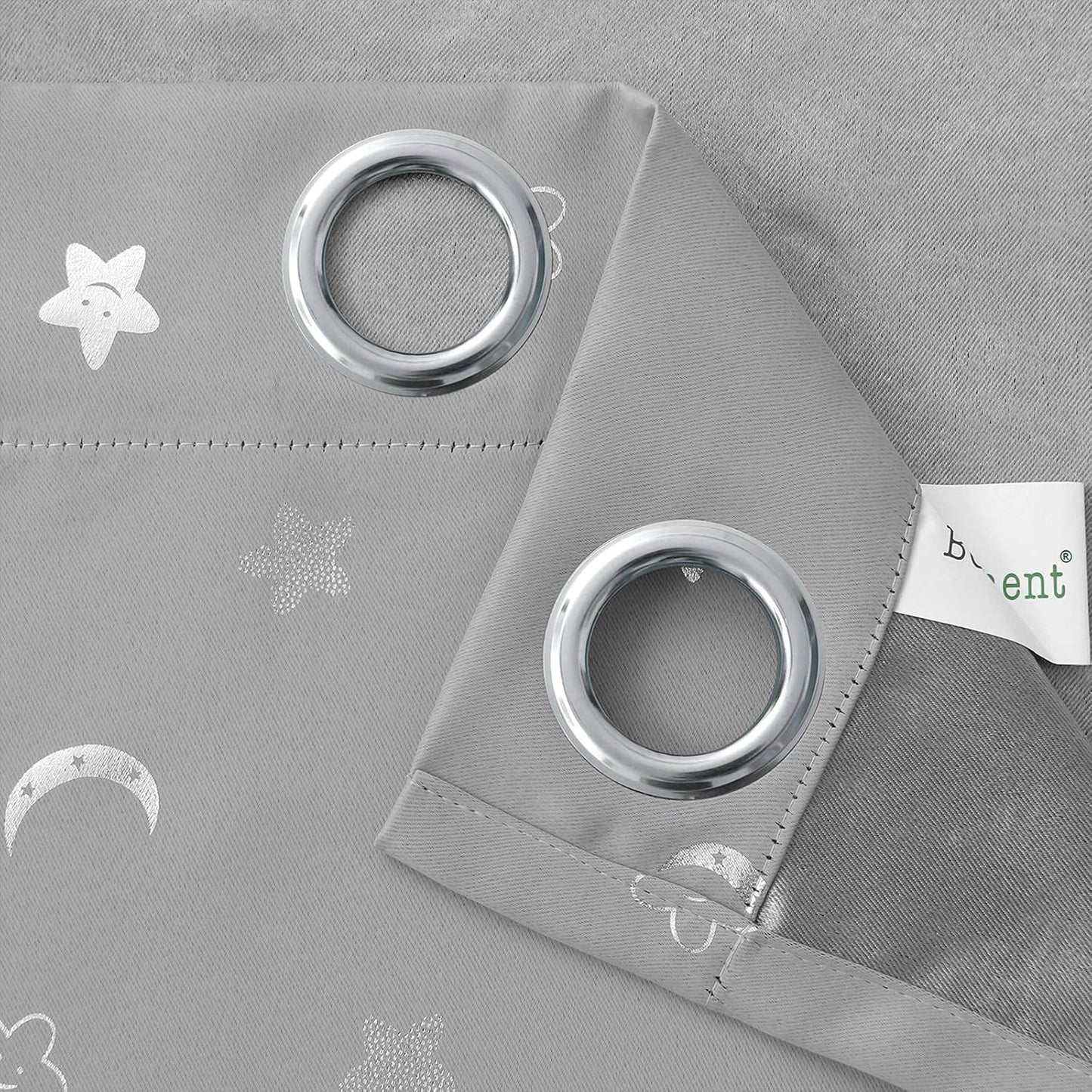 Kids Curtains for Nursery, Star and Moon Blackout Curtains for Boys Girls Bedroom 63 Inch Long, Room Darkening Thermal Insulated Grommet Curtains for Baby, Linght Grey, 2 Panels, 42 X 63 Inch