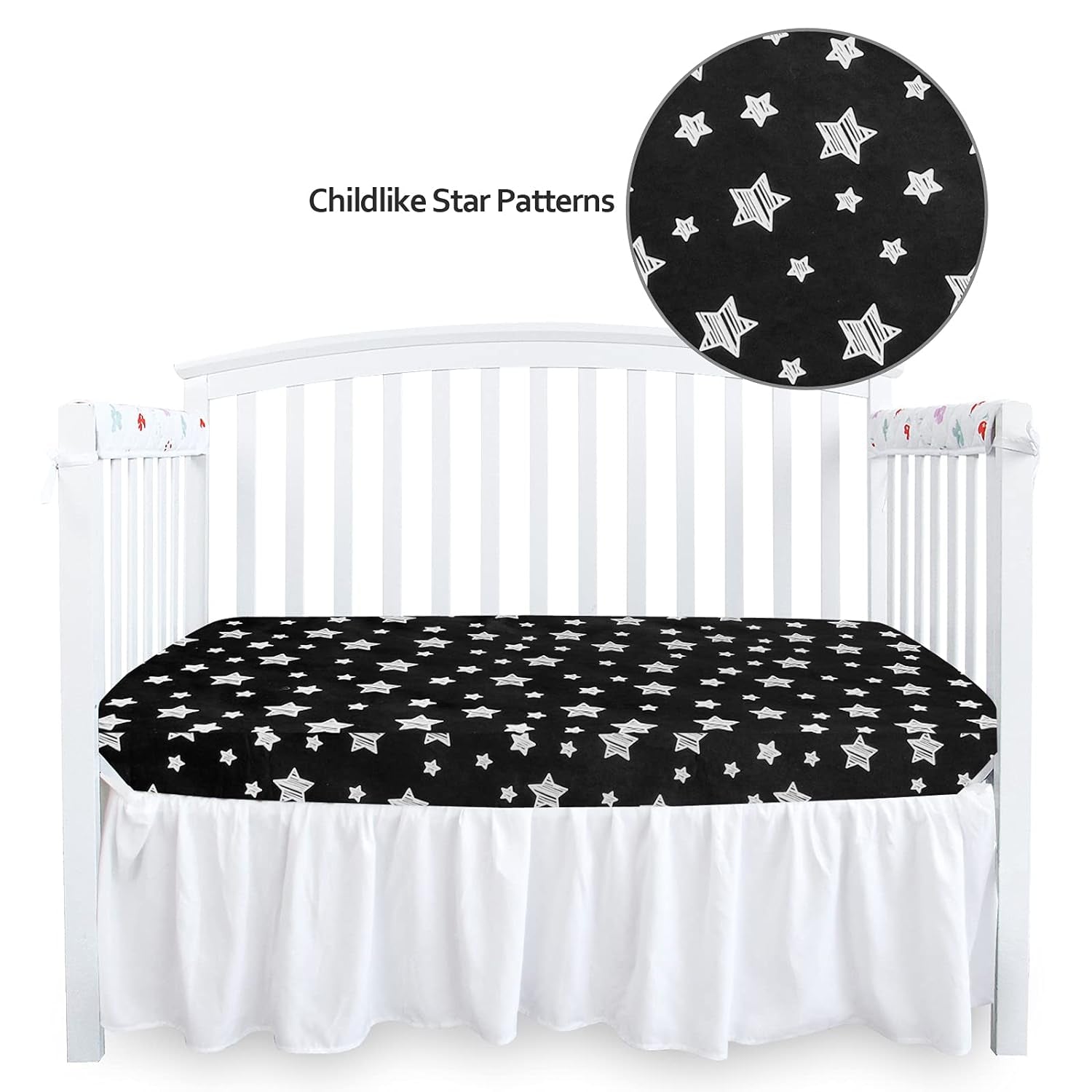 Baby Crib Sheets, Crib Sheets for Boys Girls, Baby Crib Fitted Sheet Snug Fit for Crib Mattress, Silky Soft Microfiber 52'' X 28'' Crib Sheet Fits Standard Size Crib, Black Star