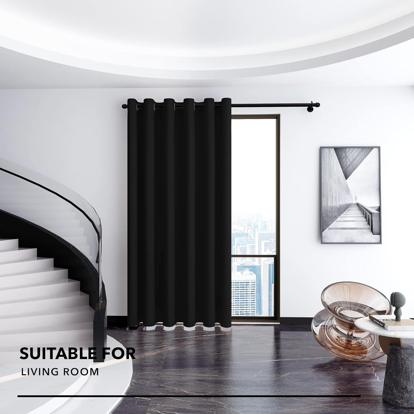 Blackout Curtains, Solid Room Darkening Curtains for Living Room, Thermal Insutaled Drapes for Kitchen Patio Door Nursery, Grommet Top (Black, 80X84 Inch, 1 Panel)