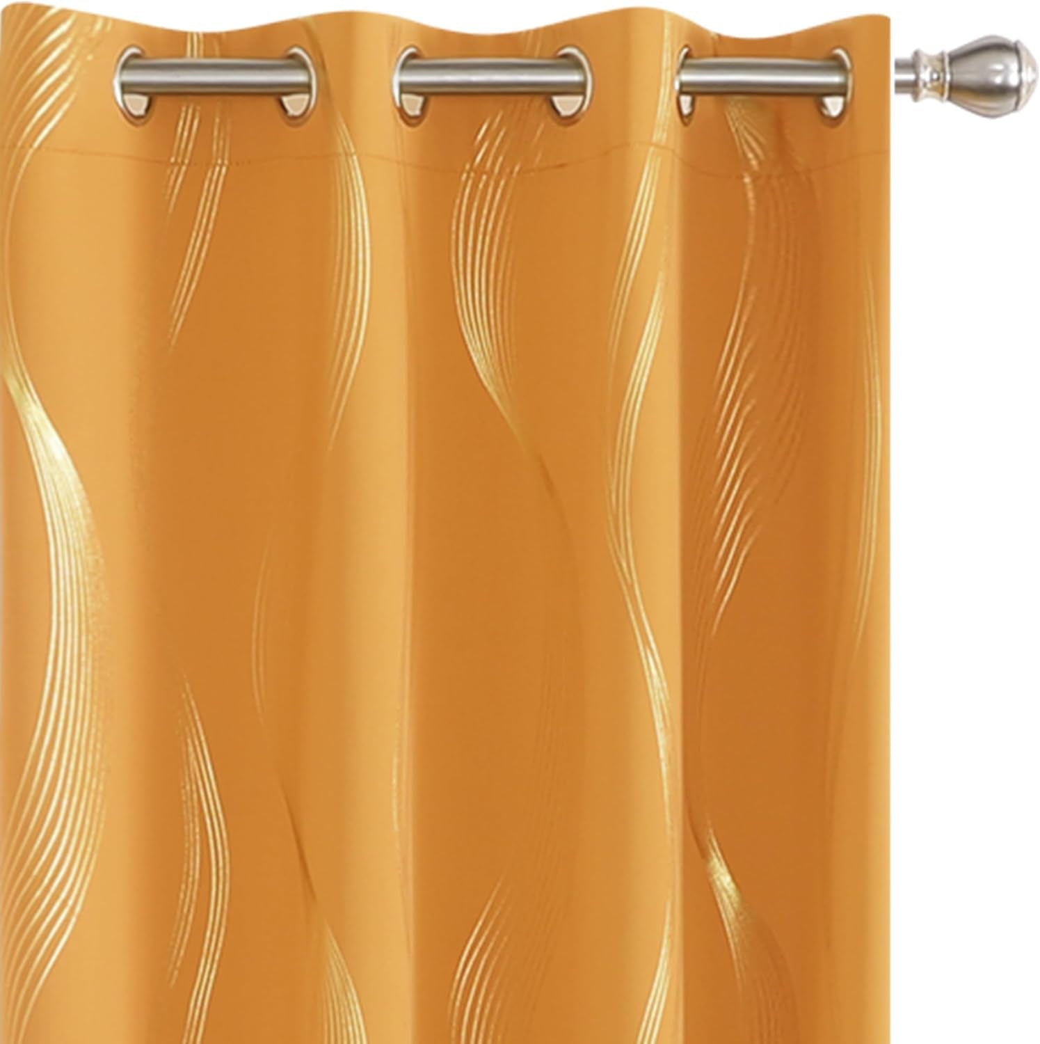 Blackout Grommet Gold Pattern Printed Curtains, Orange Flame/Wave, 42W X 45L