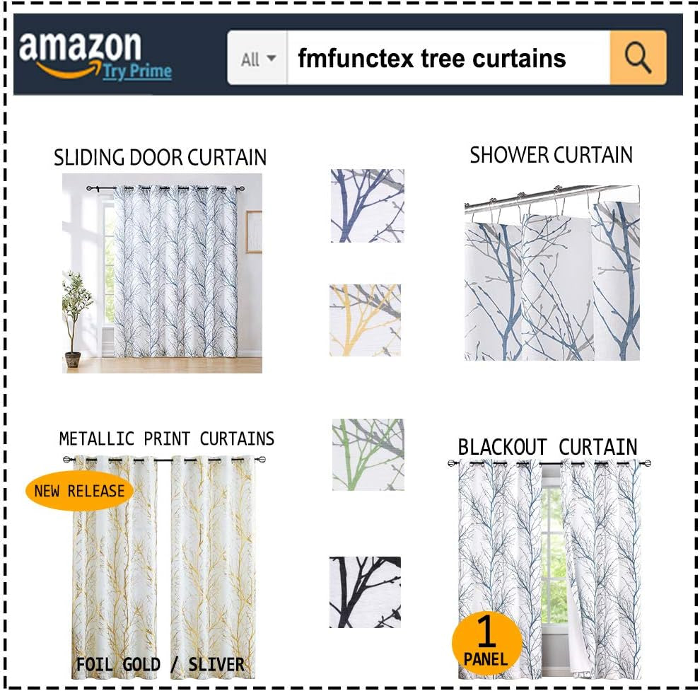 Green Sheer White Curtains 84” for Living Room Grey Tree Branches Print Curtain Set Linen Textured Semi-Sheer Window Drapes for Bedroom Rod Pocket, 2 Panels