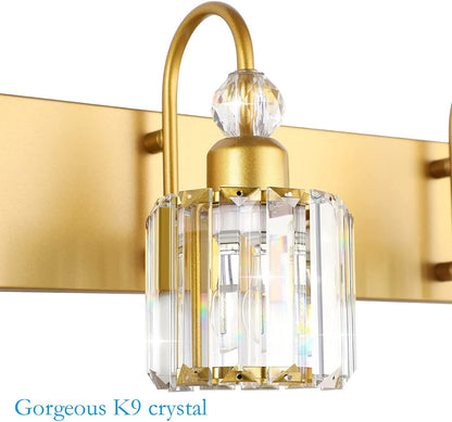 Gold Bathroom Vanity Lights 3-Lights Gold Crystal Vanity Lights over Mirror Modern Crystal Bathroom Vanity Lighting Fixtures