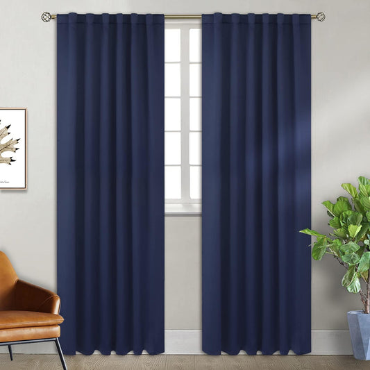 Blackout Curtains 84 Inch Length 2 Panels for Bedroom - Rod Pocket and Back Tab Thermal Insulated Room Darkening Curtains for Living Room, 52 X 84 Inch, Navy Blue