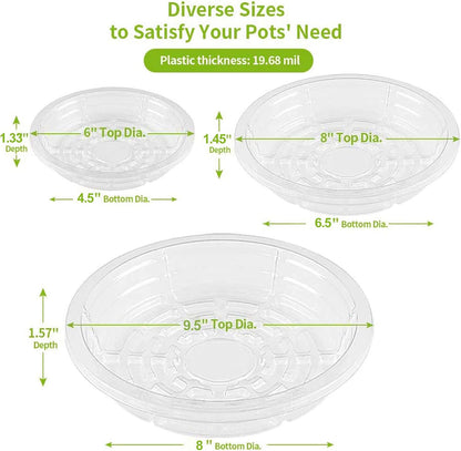 Plant Saucer, 18 Pack of 6 8 10 Inch Plastic Plant Saucers for Indoors Outdoors Clear Flower Pot Drip Trays Plants Garden Saucers Plant Pot Saucer Trays