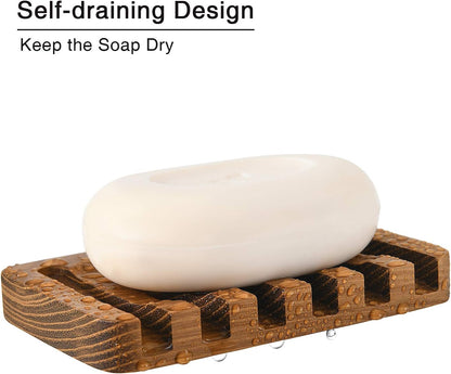 Wooden Soap Dishes for Bathroom/Shower, Bar Soap Holder with Self Draining Tray, Natural Waterfall Drain Soap Saver, Teak (2P)