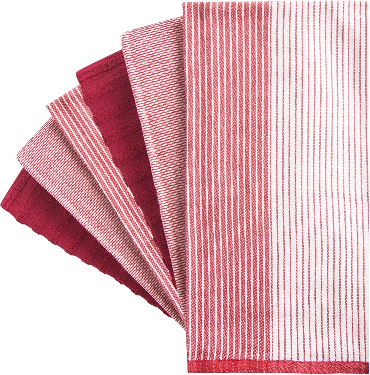 Premium Kitchen Towels (20”X 28”, 6 Pack) | Large Cotton Kitchen Hand Towels | Dish Towels | Flat & Terry Towel | Kitchen Towels | Highly Absorbent Tea Towels Set with Hanging Loop | Red