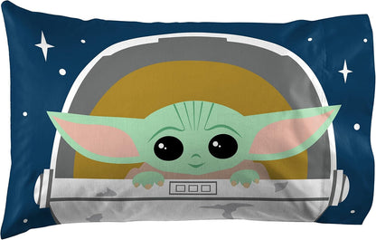 Star Wars the Mandalorian Hello Grogu Full Size Sheet Set - 4 Piece Set Super Soft and Cozy Kid’S Bedding - Fade Resistant Microfiber Sheets (Official Star Wars Product)