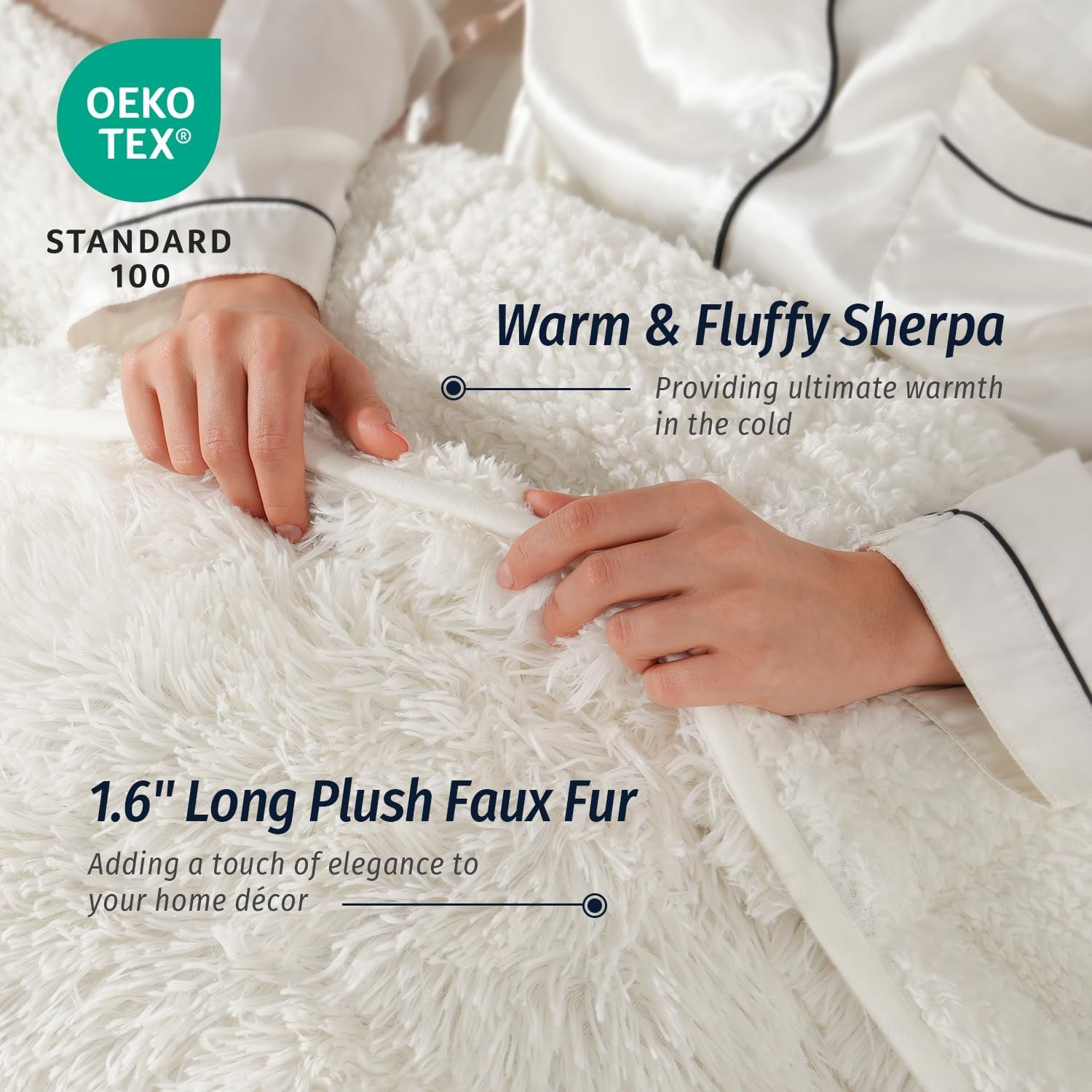 Shaggy Long Fur Faux Fur Weighted Blanket, Cozy and Fluffy Plush Sherpa Long Hair Blanket for Adult 15Lbs, Fluffy Fuzzy Sherpa Reverse Heavy Blankets for Bed, Couch, Cream White, 48 X 72 Inches