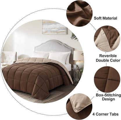 Lightweight Twin Comforter - Brown down Alternative Comforters Twin Size Bed, All Season Duvet Insert Quilted Reversible Bedding Comforter Soft Twin Size Chocolate Brown/Beige