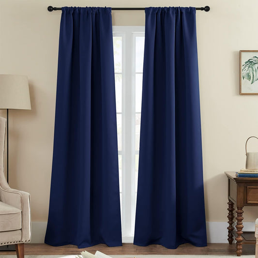 Blackout Curtains for Living Room, Thermal Insulated Rod Pocket Window Drapes for Bedroom, 2 Panels (42X84 Inch, Navy Blue)