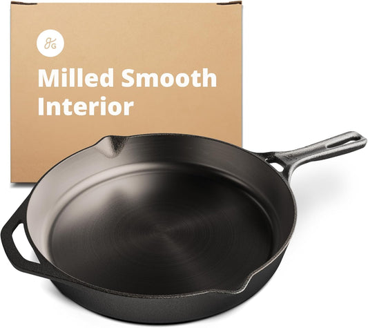 Cast Iron Skillet, Cook like a Pro with Smooth Milled, Organically Pre-Seasoned Skillet Surface,12-Inch, Designed in St. Louis