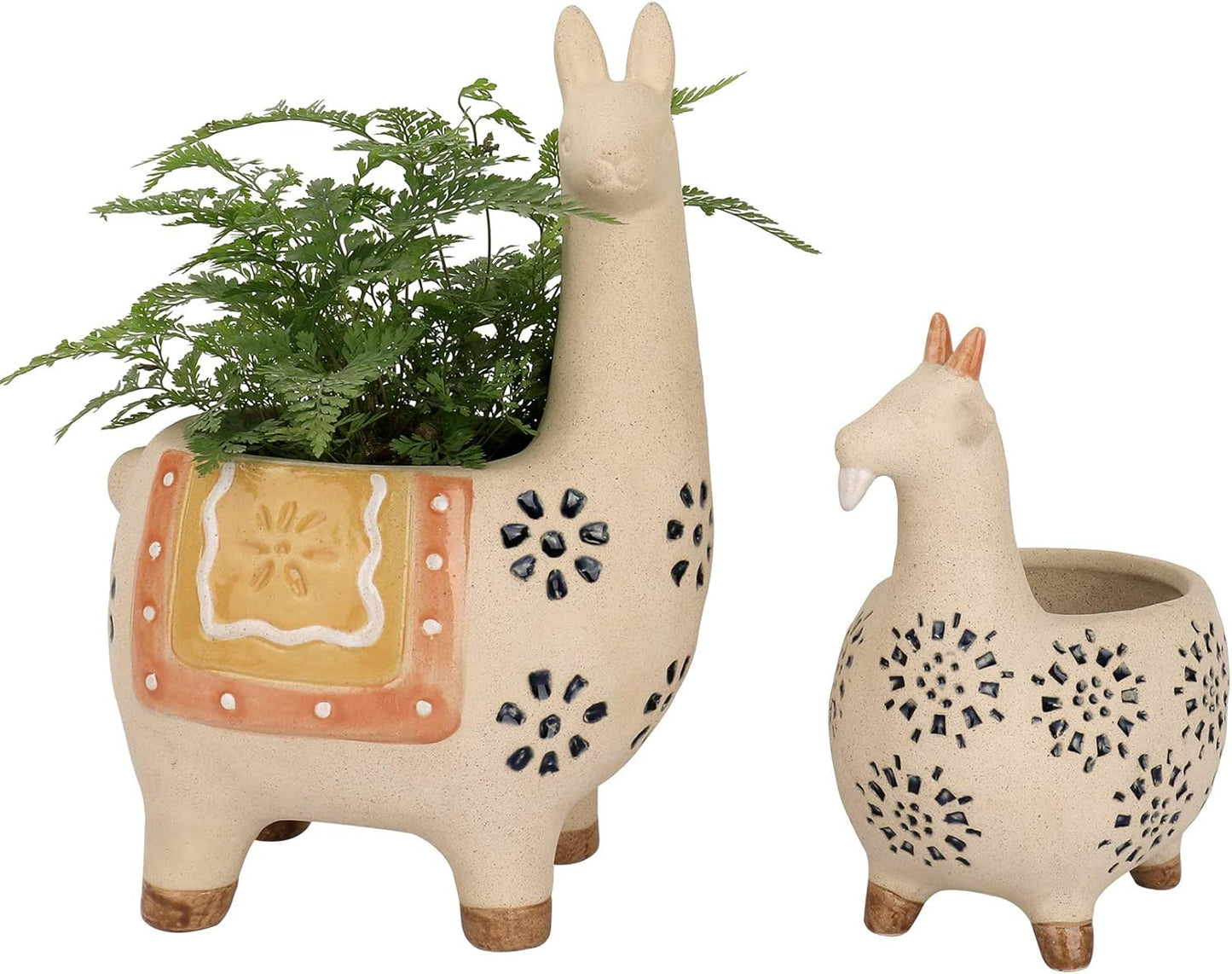 Ceramic Animal Succulent Planter Pots - 6.1 + 4.5 Inch Cute Alpaca/Llama & Goat Rough Pottery Unglazed Desktop Flower Plant Pots Indoor, Home Decor Gifts for Mom, Orange