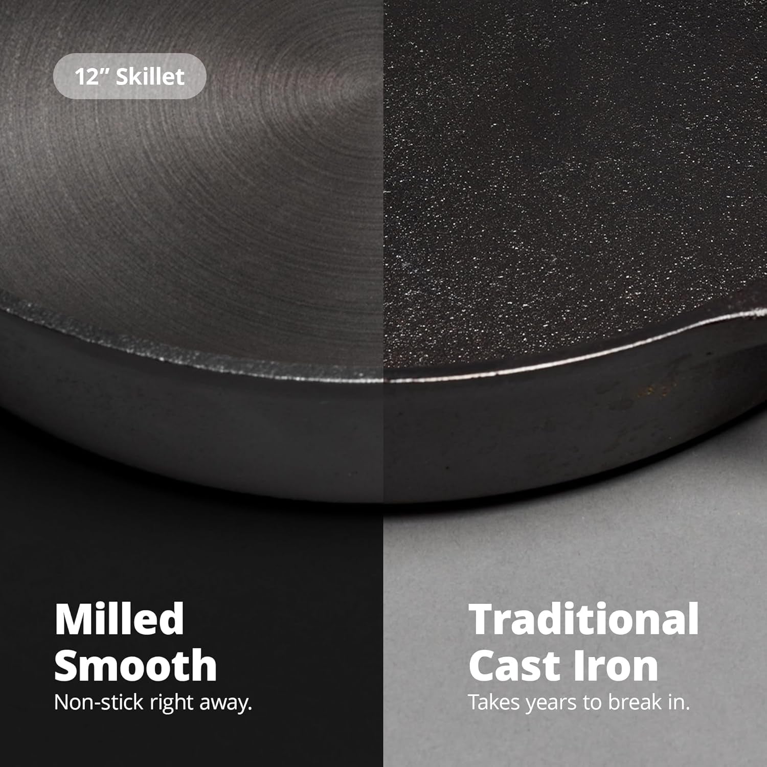 Cast Iron Skillet, Cook like a Pro with Smooth Milled, Organically Pre-Seasoned Skillet Surface,12-Inch, Designed in St. Louis