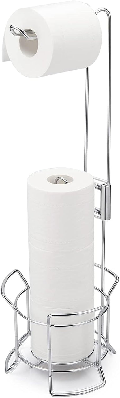 Toilet Paper Holder Stand, Bathroom Toilet Paper Storage for 3 Rolls of Toilet Tissue, Toilet Paper Stands Freestanding Toilet Paper Roll Holder Stand for Storage Organizing, Chrome