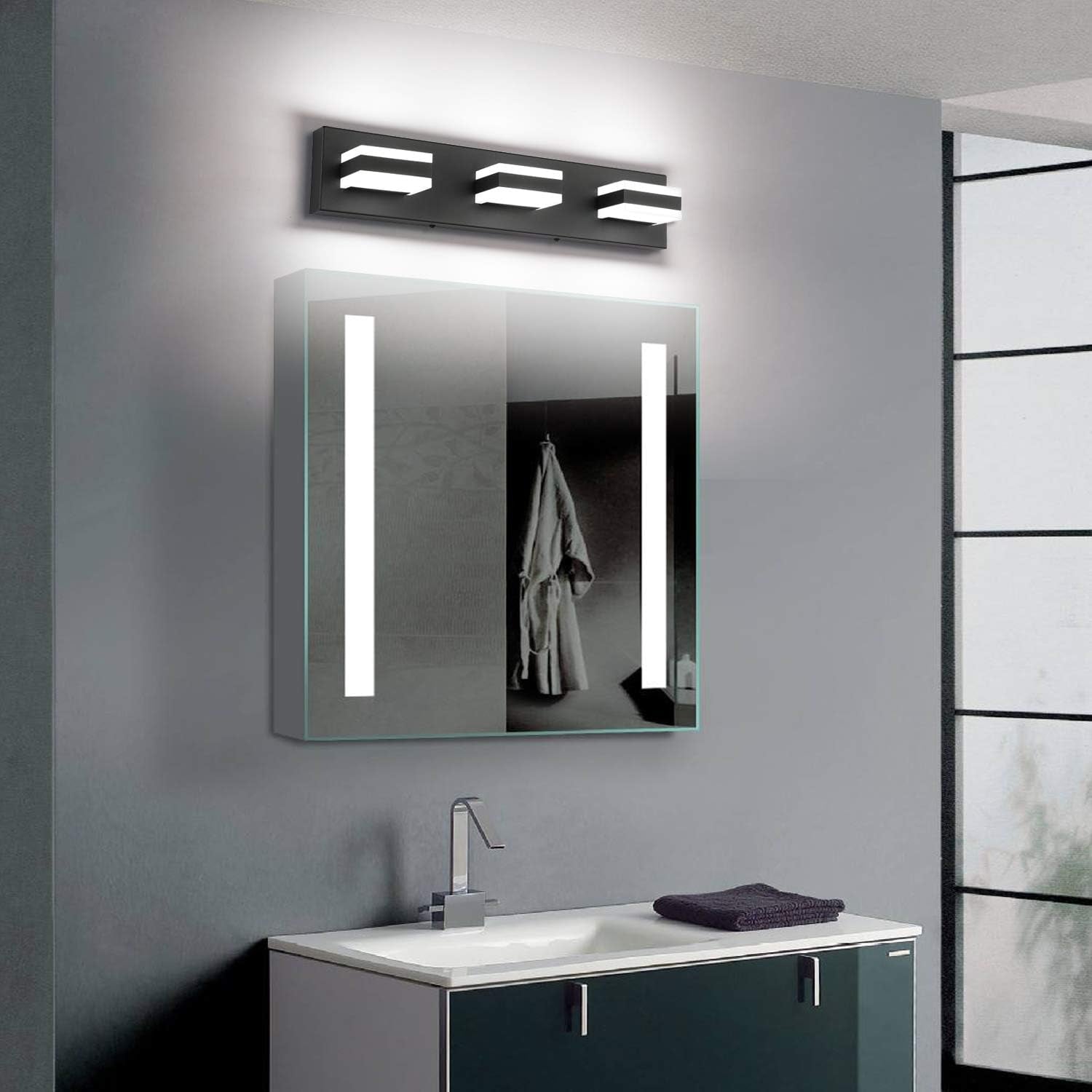 LED Dimmable Black Bathroom Vanity Light Fixtures over Mirror, 3 Lights Bathroom Lighting,Restroom Light,Modern Vanity Lights for Bathroom Bath Lights