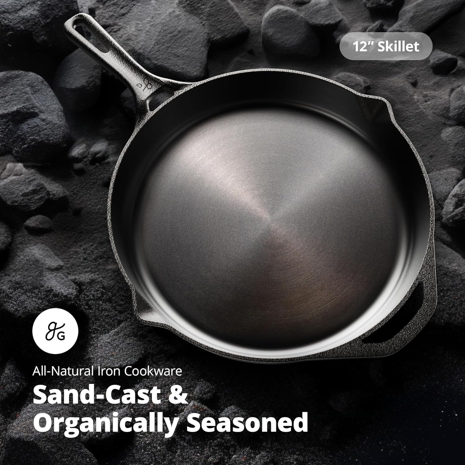 Cast Iron Skillet, Cook like a Pro with Smooth Milled, Organically Pre-Seasoned Skillet Surface,12-Inch, Designed in St. Louis