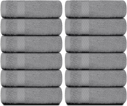 Light Grey Luxury Cotton Washcloths 12 Pc Set - Large 13X13 Inches Hotel Style Face Towel, High Absorbent Quick Dry Wash Cloths for Home, Spa, Gym, Light Grey, 12 Pack