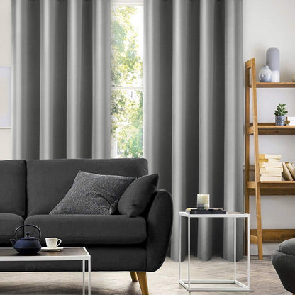 2 Panels Silver Grey Faux Silk Blackout Curtains, 52 X 96 Inch Room Darkening Satin Thermal Insulated Window Drapes for Bedroom, Indoor