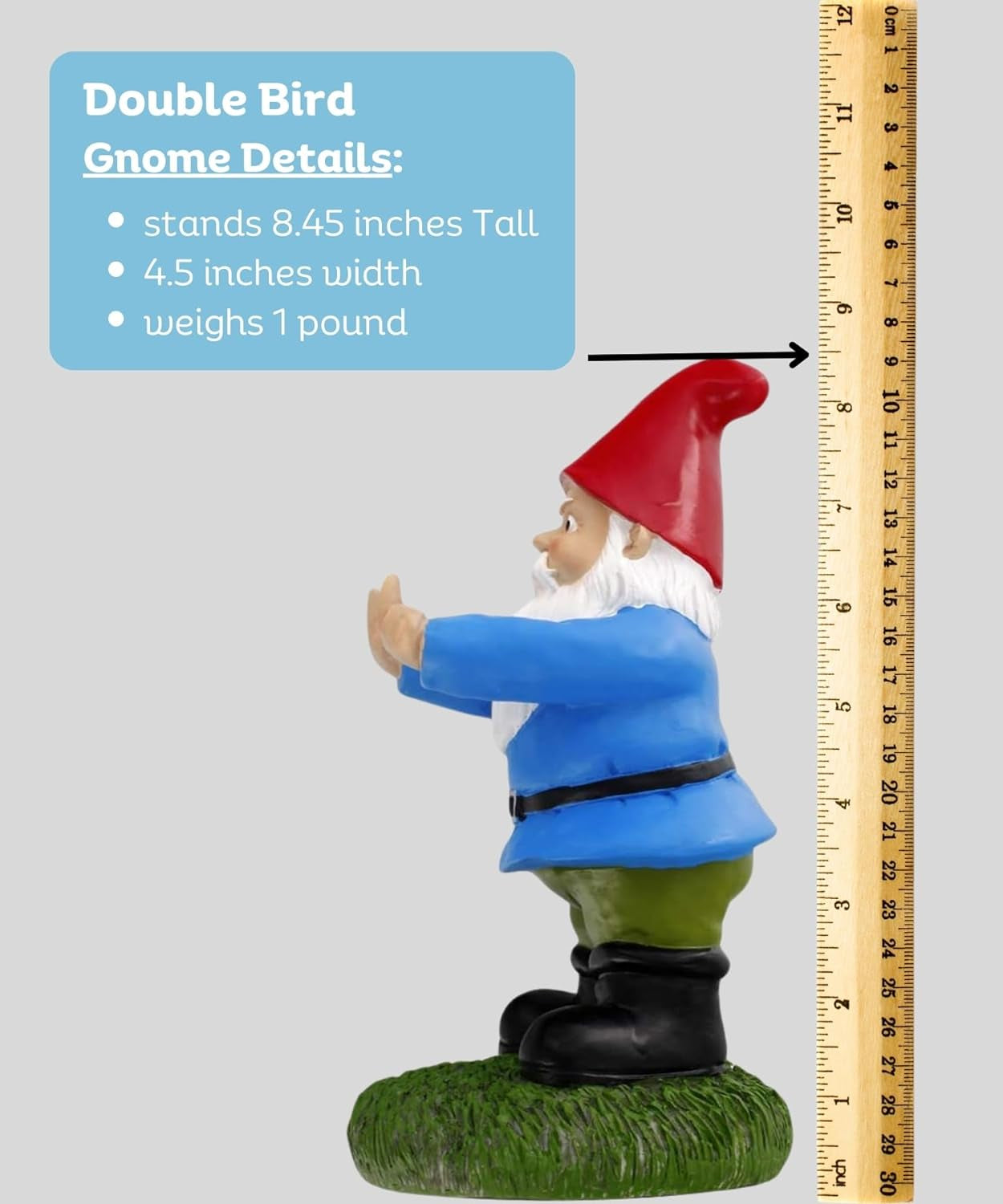 Middle Finger Gnome, 8.45In Tall - the Original Double Bird Garden Gnome Statue - Outdoor Funny Gnome Decoration and Lawn Ornament