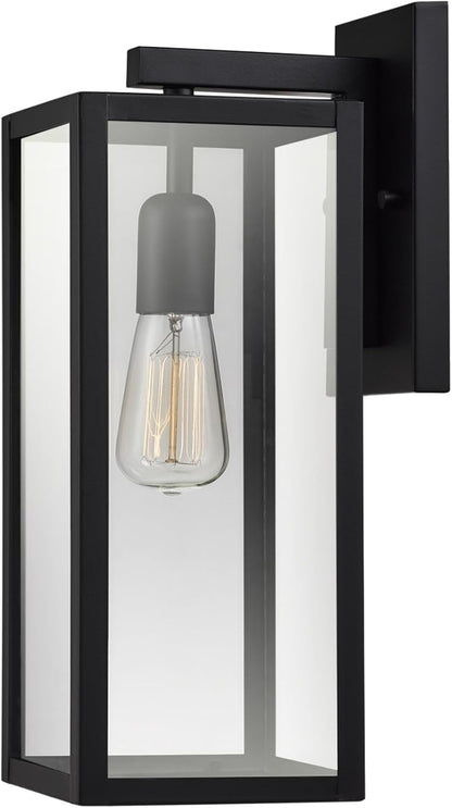 44176 Bowery 1-Light Outdoor Indoor Wall Sconce, Matte Black, Clear Glass Shade 16