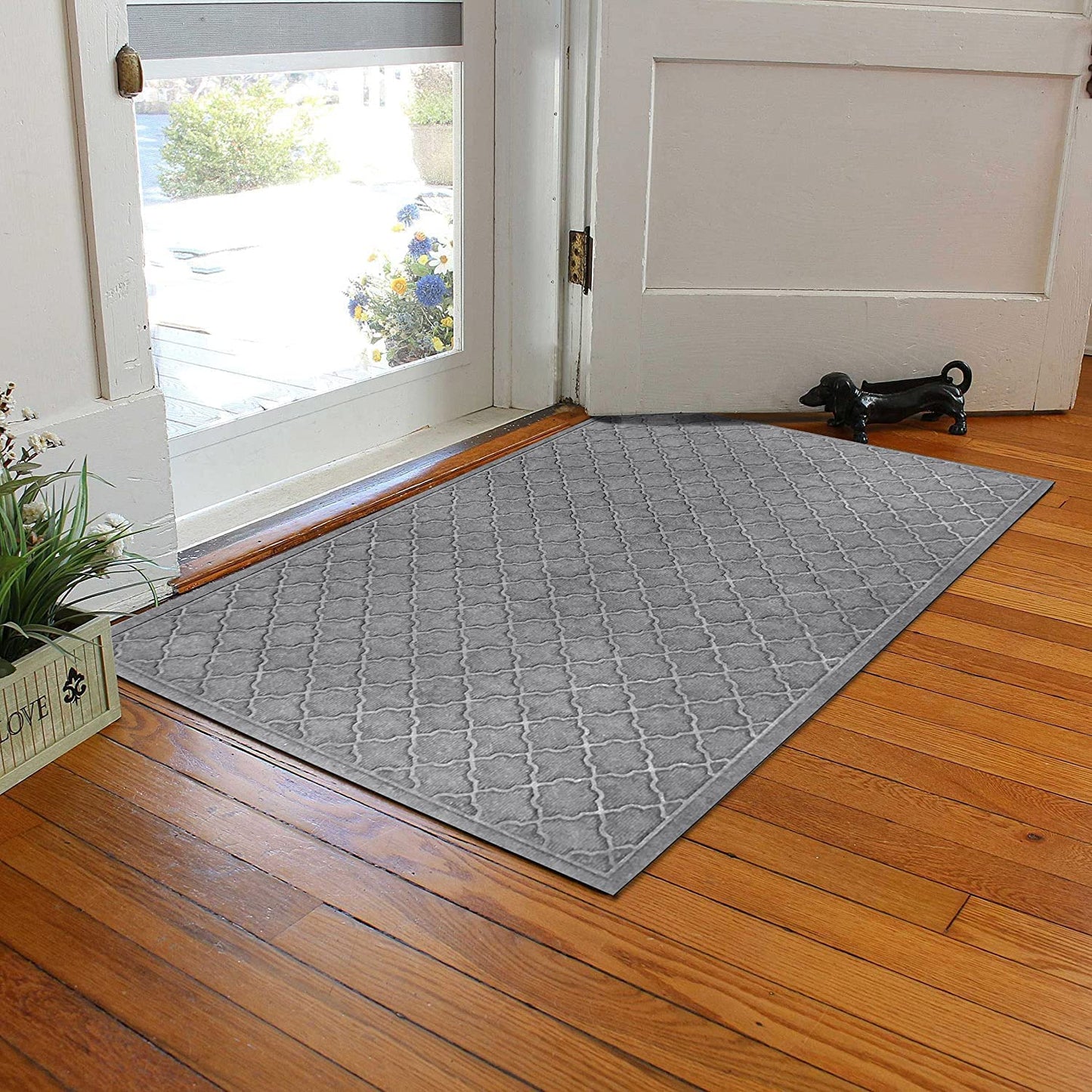 Waterhog Door Mat, 3' X 5' Made in USA, Durable and Decorative Floor Covering, Skid Resistant, Indoor/Outdoor, Water-Trapping, Cordova Collection, Medium Grey