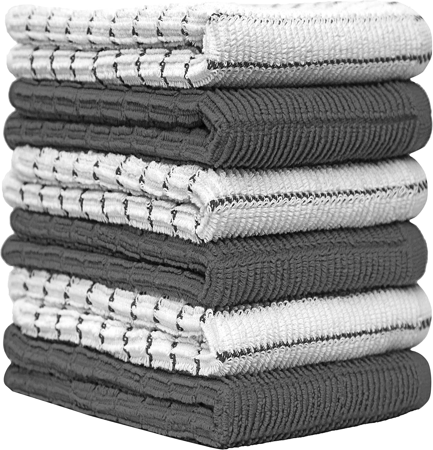 Pack of 6 Premium Bright Kitchen Towels Set - Striped Chef Weave Kitchen Hand Towels - Large, 380 GSM, Extra Absorbent - Dish Towels for Drying Dishes - Cotton Tea Towels - Kitchen Hand Towels - Grey