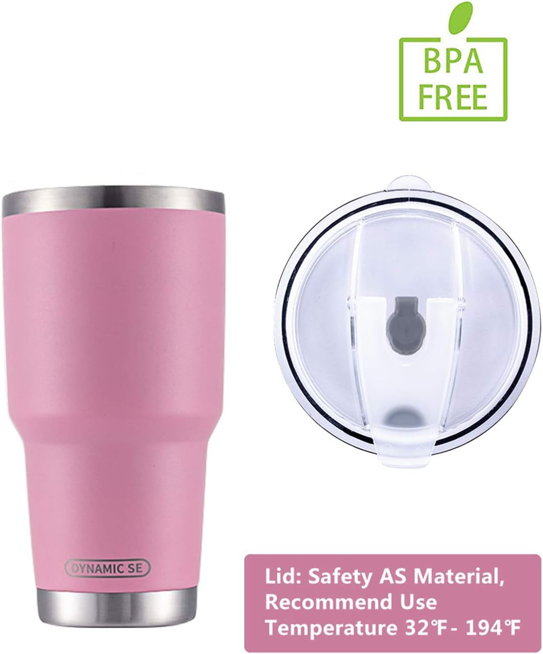 30Oz Tumbler Double Wall Stainless Steel Vacuum Insulated Travel Mug with Splash-Proof Lid Metal Straw and Brush (Pink)