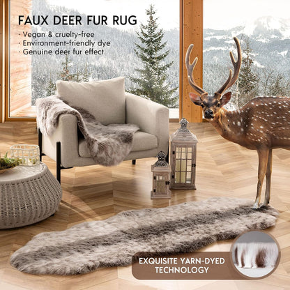 Faux Fur Rug, Fluffy Soft Faux Deer Fur Area Rugs for Bedroom Livingroom Kids Room Decor, Shaggy Fur Rugs Anti-Skid, Dark Coffee, 2 X 6 Feet